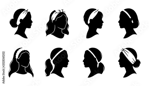 Schilderij op canvas Silhouette Headband Styles, Vector Hair Accessories Collection, Elegant Female P