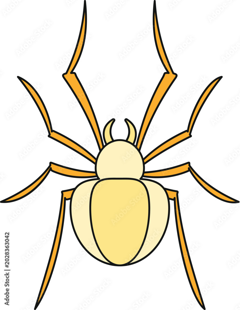 Fototapeta premium Yellow arachnid spider with eight legs and a simple outline web icon