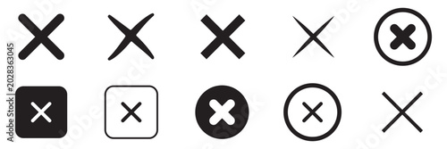 Tableau sur toile red x mark cross icon set hand drawn brush stroke grunge bold rejection error cancel symbol vector design