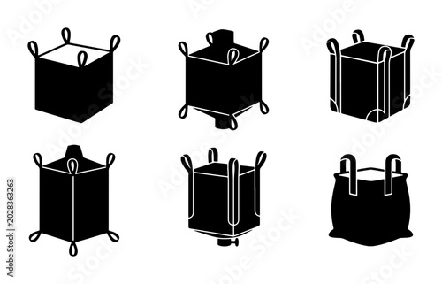 Bulk Bags, FIBCs, Big Bags, Industrial Sacks, Container Bags, Storage Solutions, Vector Icons