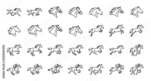 Bild auf Leinwand Horse icons vector set with running galloping and equestrian symbols isolated on