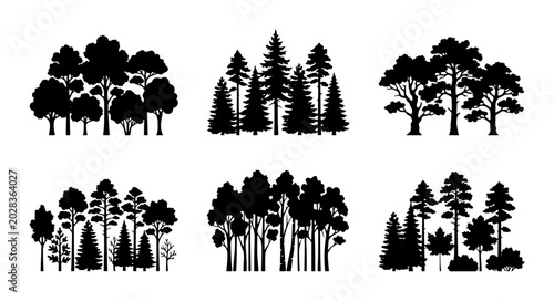 Canvastavla Forest Silhouette Vector Pack, Woodland Trees Collection, Nature Landscape Eleme
