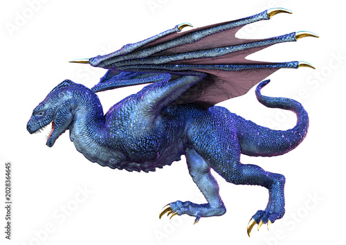 3D Rendering Fairy Tale Dragon on White