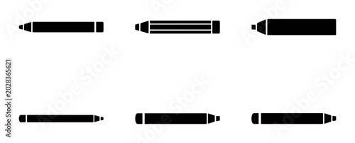 Tableau sur toile Marker Icons Set, Black Felt Tip Pens Collection, Drawing Tools Vector Graphics