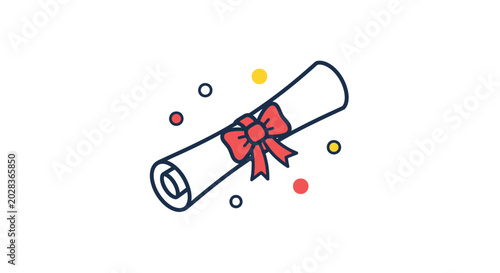 A rolled up diploma with a red bow.