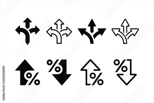 arrow icons with percentage signs line art style on white background