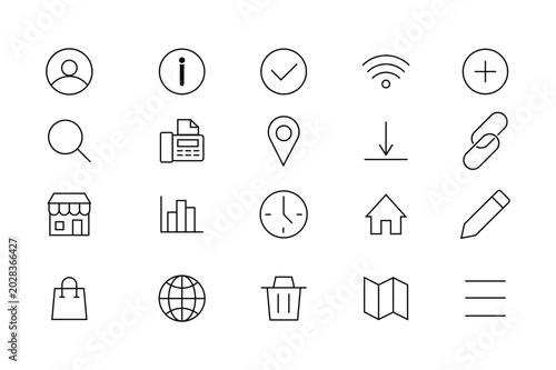 collection of flat line icons on a white background