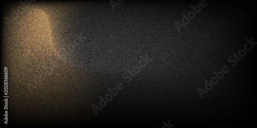 This abstract dark background features heavy digital noise, dense film grain texture, and a warm glowing light leak effect on the left side