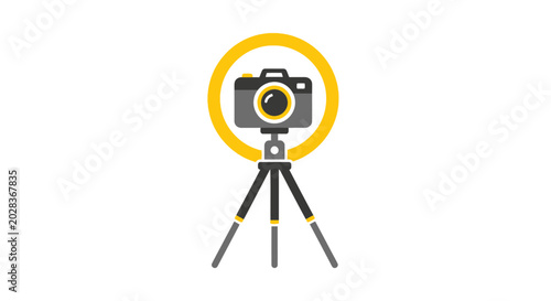 Graphic illustration of a camera on tripod.