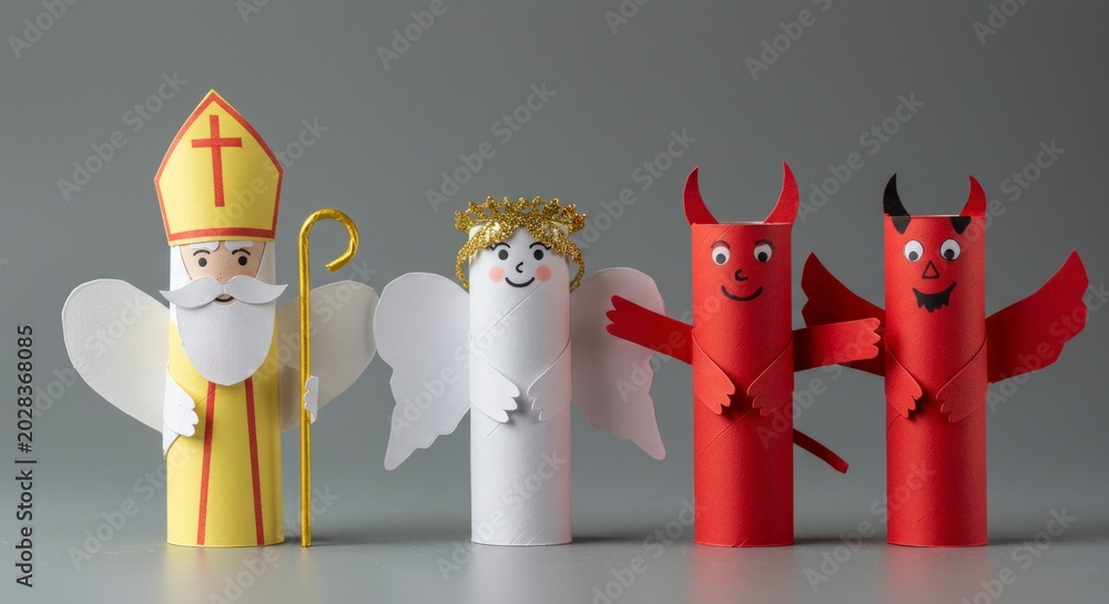 Fototapeta premium Group of handmade Saint Nicholas angel and devil figures.