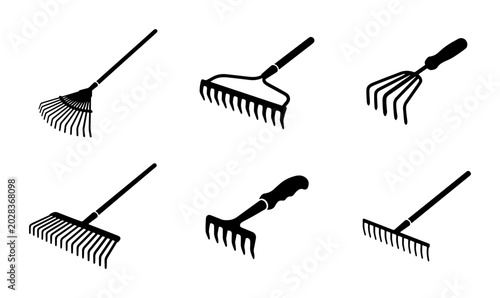 Obraz na plátně Garden Rake Collection, Leaf Rake Icons, Lawn Care Tools, Agricultural Implement