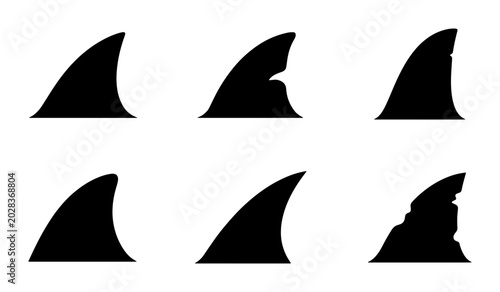 Εκτύπωση καμβά Shark Fin Silhouettes, Ocean Danger Icons, Marine Predator Vector Set, Aquatic T