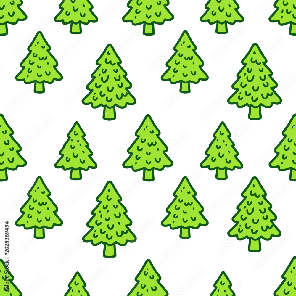 Fototapeta premium Green Pine Trees Pattern Illustration on White Background