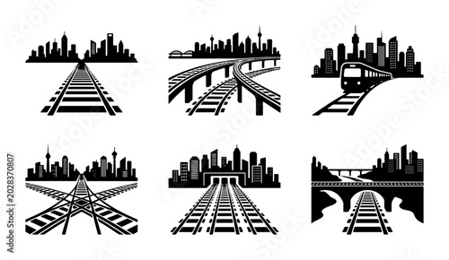 Foto Cityscape Railway Tracks, Urban Train Lines, Transportation Infrastructure, Mode