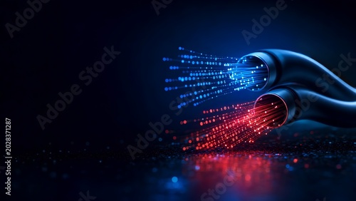 Fiber Optic Cables Glowing Blue Red Data Transfer Concept