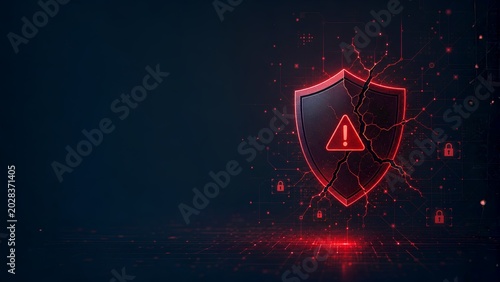 Broken Digital Shield Warning Alert Cyber Security Concept