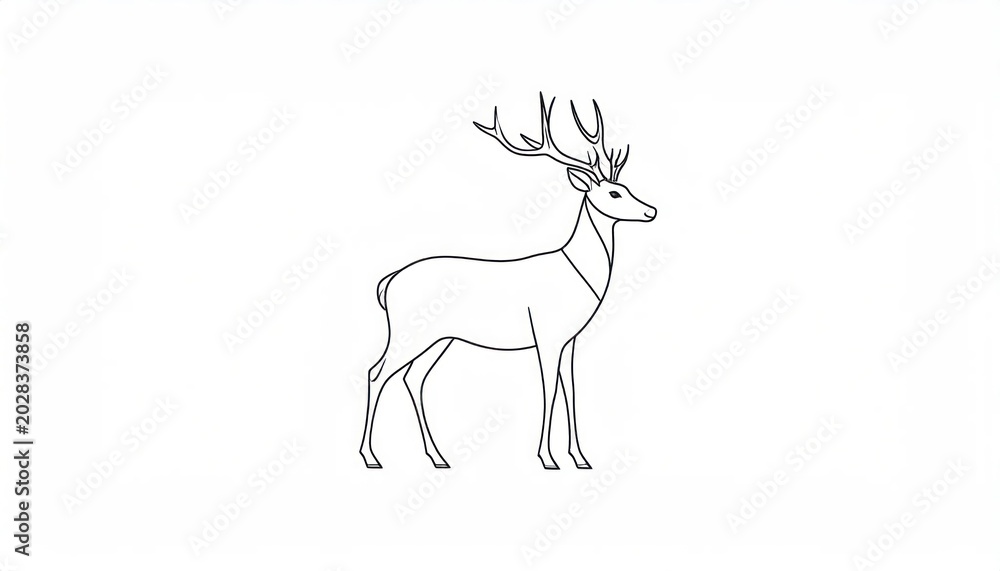 Fototapeta premium Minimal Black Line Deer Standing on White Background