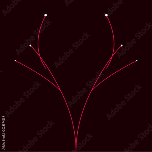 Fotografie Minimalist abstract red digital branching veins network with white nodes on dark