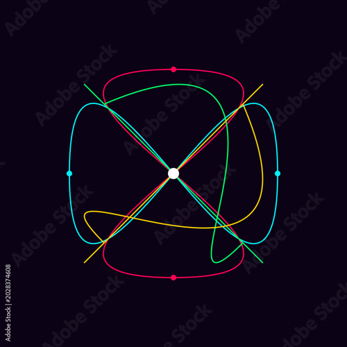 Fotografía Abstract scientific representation of quantum string loop theory with colorful i