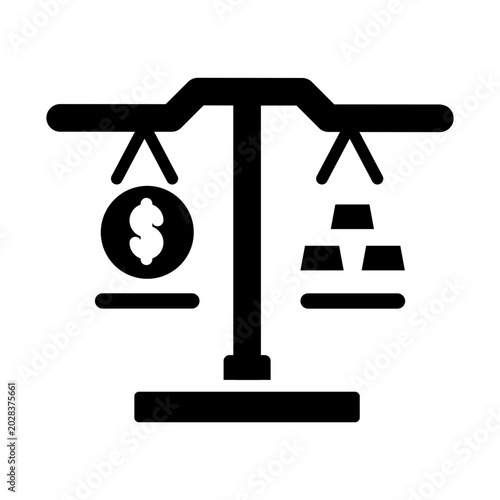 Gold and dollar in scale icon