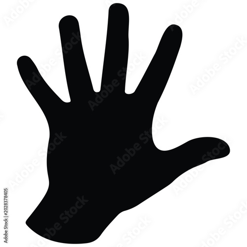 Wide open hand silhouette vector illustration with fingers spread apart in line art style.
