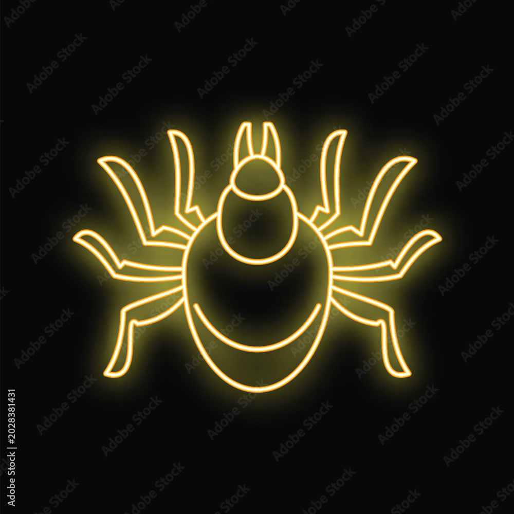 Fototapeta premium Tick insect drawing in a neon yellow glowing outline against a black background