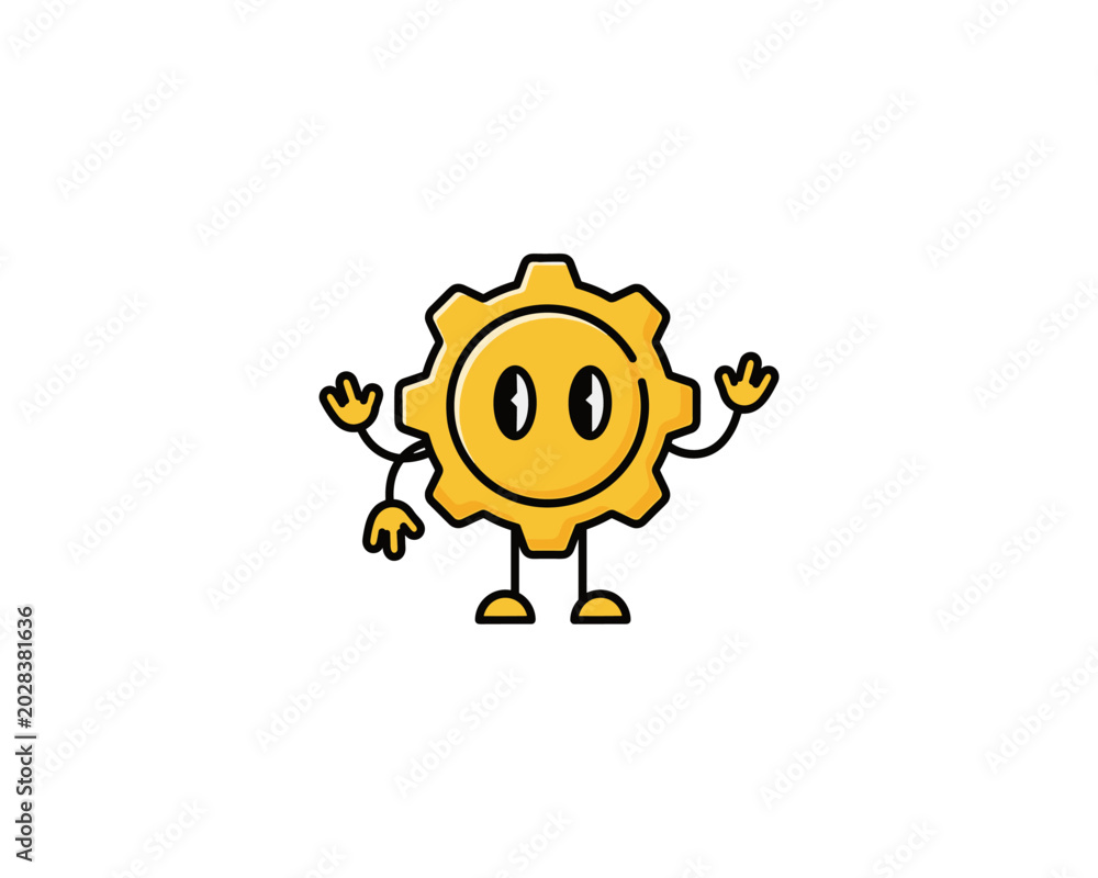 Fototapeta premium Playful Yellow Gear Character Illustration, Technology Concept, Creative Design Environment, Cartoon Style