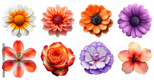 Spring flower collection showcasing detailed petals and striking colors against transparent background, spring flower png photograph