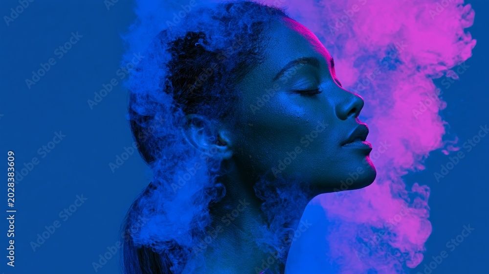 Fototapeta premium Moody Face Profile in Neon Haze