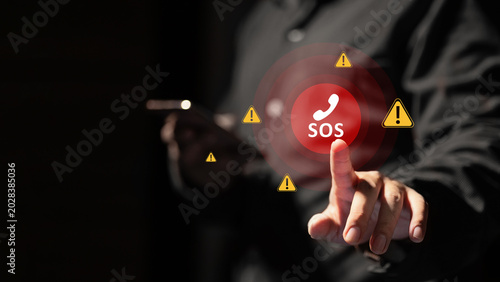 Fotografie Emergency SOS Alert Button on Smartphone Security Warning Concept