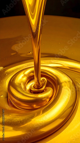 Satisfying Liquid Gold Loop: Macro cinematic shot of flowing liquid gold forming seamless elegant spiral pattern creating luxurious and mesmerizing feeling