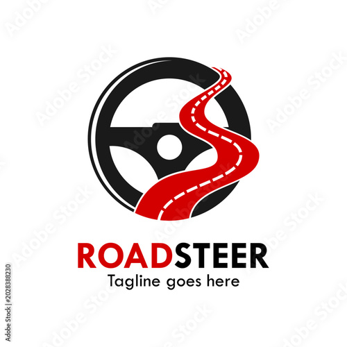 Fotografía Roadsteer steering wheel with winding road logo template for driving school, automotive, transport, garage, logistics, and car service business