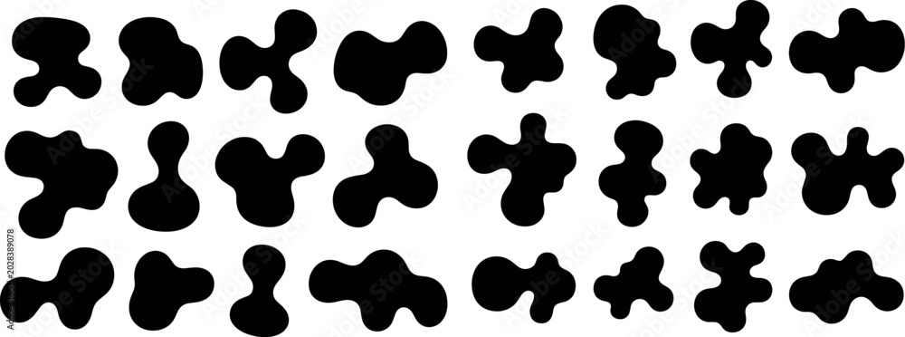 Fototapeta premium Set of twenty-six black organic blob shapes on white background