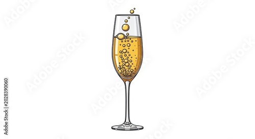 Sparkling Champagne Glass With Bubbles For Celebration And Toast.