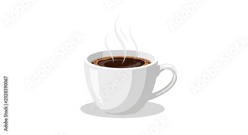 Steaming White Ceramic Coffee Cup With Steam On White Background.