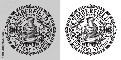 Valokuva Elegant Emberfield Pottery Studio badge with decorative circular frame
