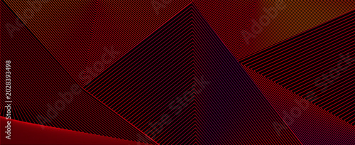 Abstract square black and red pattern of lines on dark background. Vector graphic illustration.