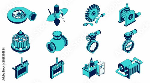 Bild auf Leinwand Collection of various industrial machine parts and tools.