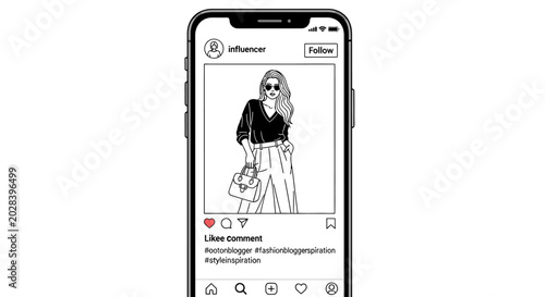 Smartphone displaying fashion illustration in black and white