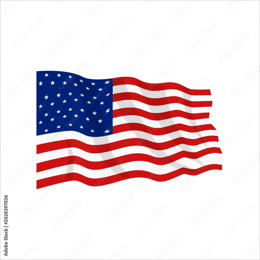 Fototapeta premium Realistic United States flag waving with transparent background