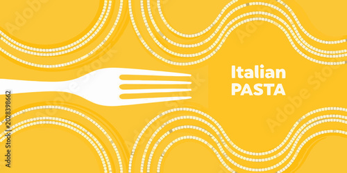 flat design illustration of a fork with pasta background