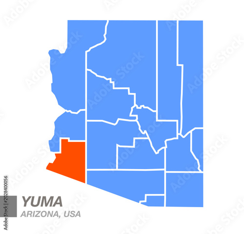 Arizona State Map with Highlighted Yuma County Orange Color Vector Illustration