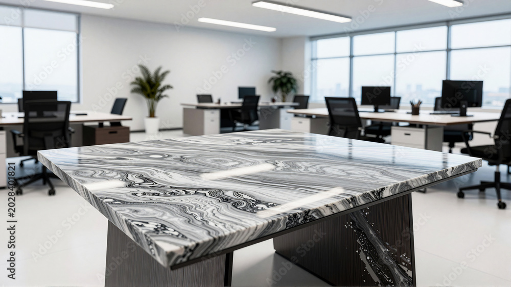 Fototapeta premium Modern Office Workspace Featuring Flowers on a Clean White Desk