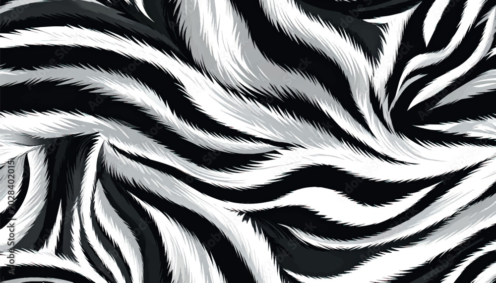 Αυτοκόλλητο Abstract zebra fur texture with dynamic black and white wavy stripes
