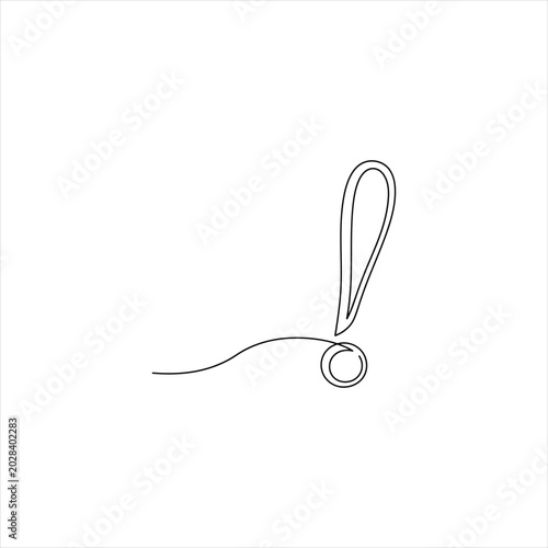 Exclamation mark drawn in one continuous line isolated on white background