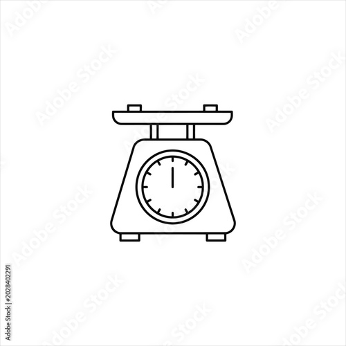 Simple kitchen scale line icon for food measurement isolated on white background