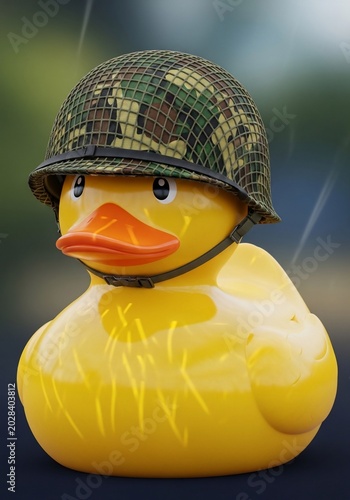 Brave Rubber Duck in Camo Helmet, Ready for Duty