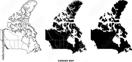 Canada map with provinces highlighted in black on white background vector illustration