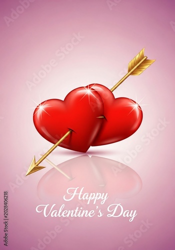 Golden Arrow Pierces Two Red Hearts: A Digital Rendering of Love's Embrace
