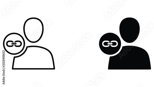Quadro su tela User account with link chain icon in line and solid vector styles
